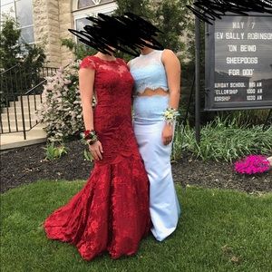 Red lace prom dress